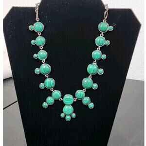 TALBOTS GREEN FAUX MALACHITE JADE BIB STATEMENT NECKLACE CHUNKY SWIRL